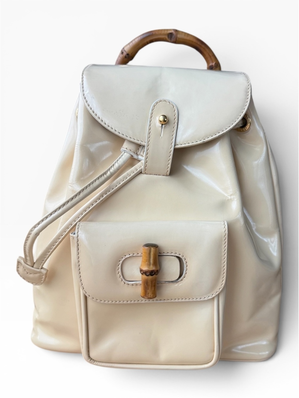 Gucci x Tom Ford Patent Leather Bamboo Tassel Oval Backpack